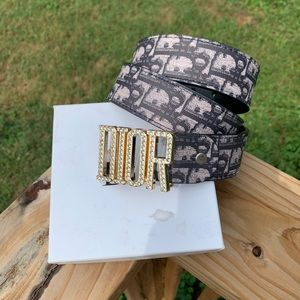 Black and Beige Dior Jacquard Belt